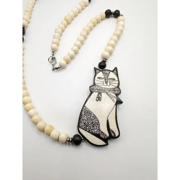 Made in The Philippines Inlaid Kitty Cat Beaded‎ Necklace - Picture 2 of 3